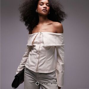 Topshop heavy twill Bardot off the shoulder top in cream